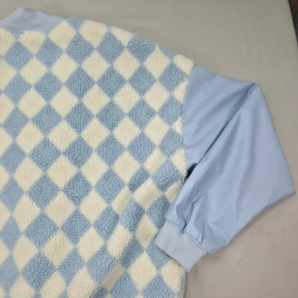 Fashion Nova Womens XL Something About You Varsity Jacket Sherpa Argyle